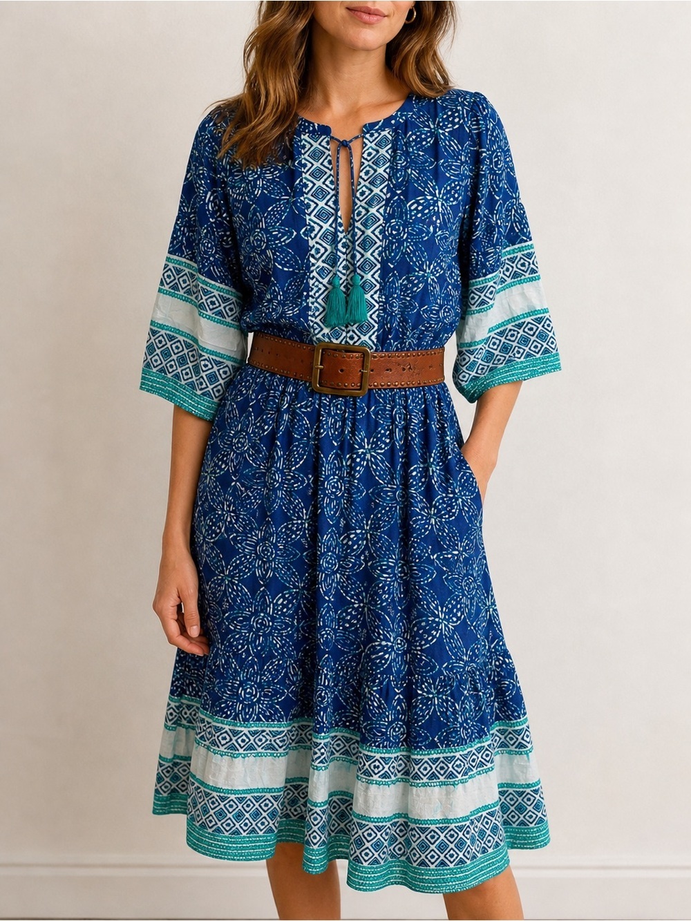 Hatley NWT Celine maxi dress blue woven Vneckline crispy cotton bohemian chic Sm